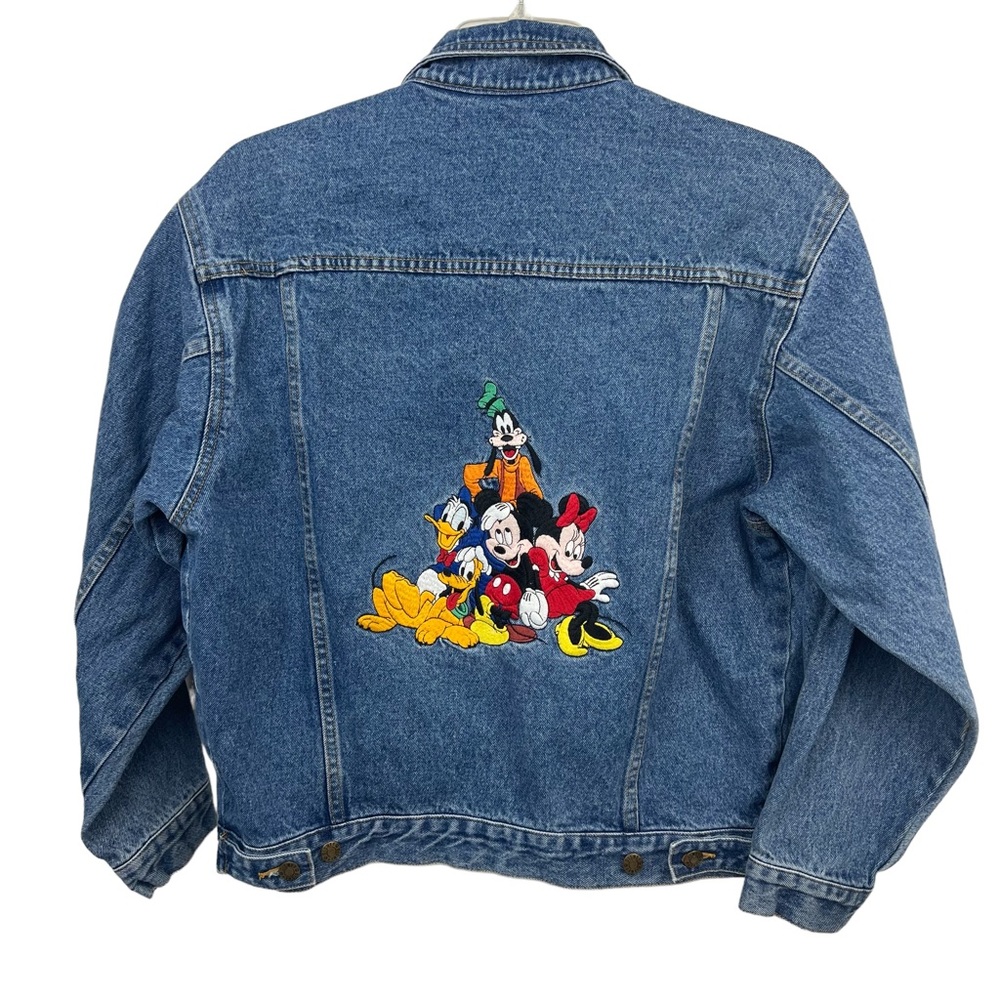 VTG 90s Disney Store Jean Denim Jacket Mens Unisex Mickey Minnie Goofy Pluto M